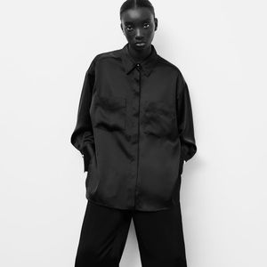 Zara Black Satin effect Oversized Top Size M